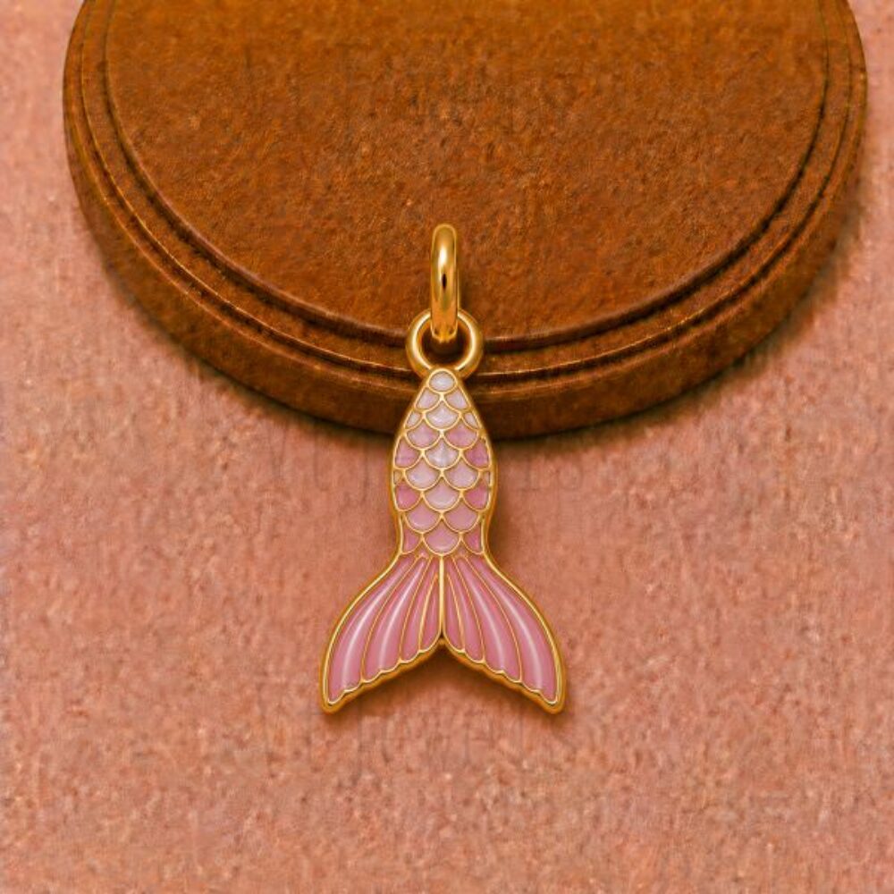 Gold Plated 925 Sterling Silver Pink Ombre Enamel Mermaid Tail Pendant Charm