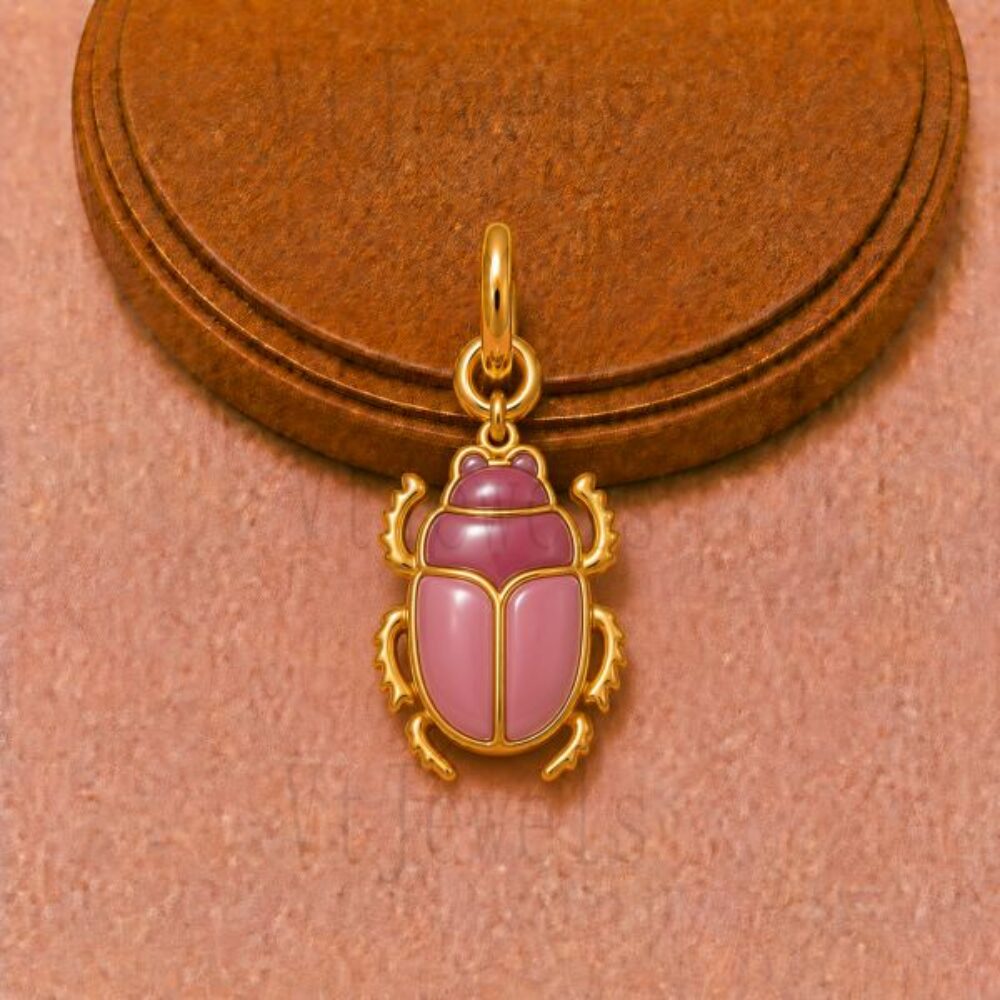 Gold Plated 925 Sterling Silver Pink and Mauve Enamel Scarab Beetle Pendant
