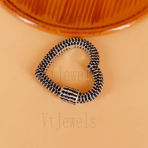925 Sterling Silver Black Spinel Heart Carabiner - Image 3