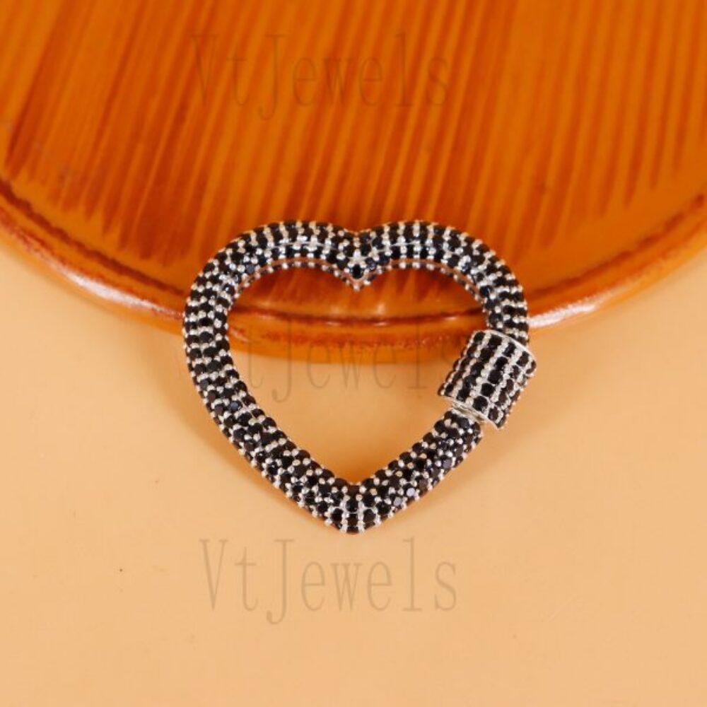 925 Sterling Silver Black Spinel Heart Carabiner