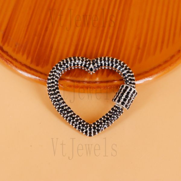 925 Sterling Silver Black Spinel Heart Carabiner