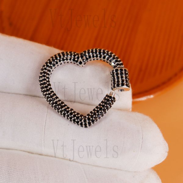 925 Sterling Silver Black Spinel Heart Carabiner - Image 4