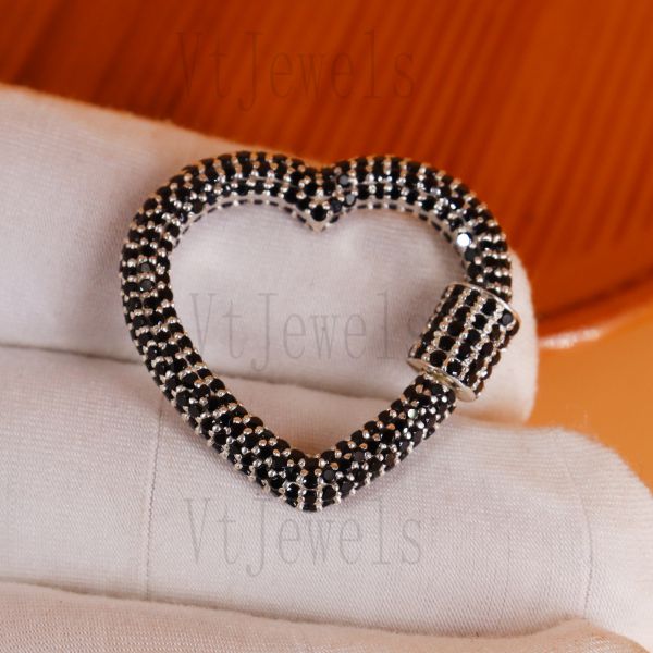 925 Sterling Silver Black Spinel Heart Carabiner - Image 5