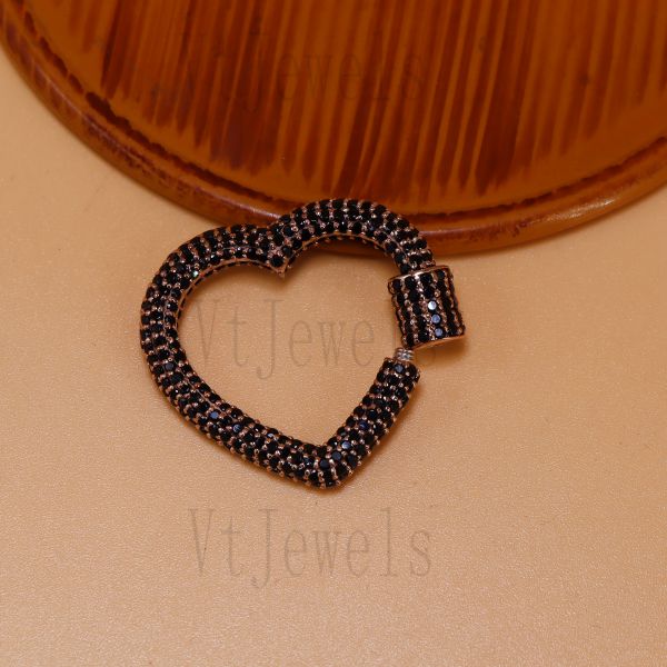 925 Sterling Silver Black Spinel Heart Carabiner - Image 8