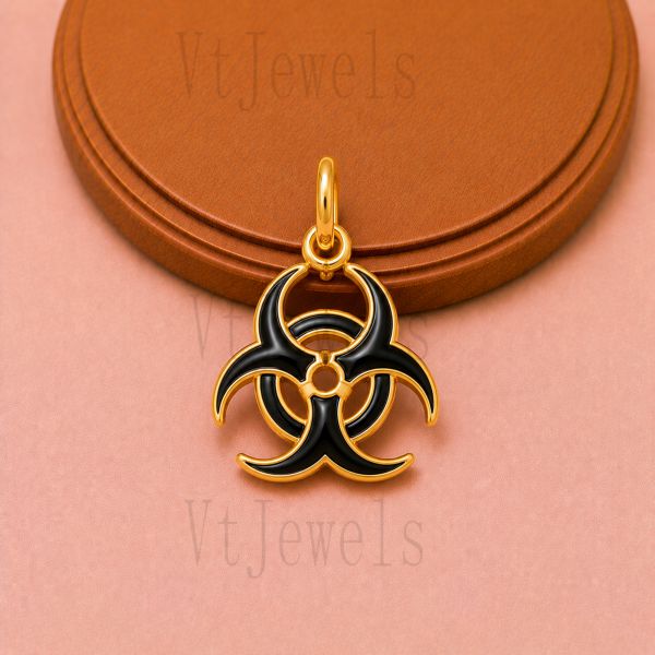 925 Sterling Silver Biohazard Symbol Pendant Charm with Black Enamel