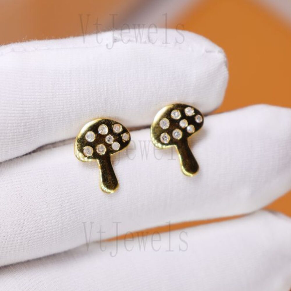 925 Sterling Silver Gold Plated Mushroom Stud Earrings
