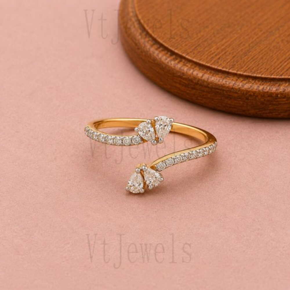 925 Sterling Silver Pear Moissanite Open Wrap Ring