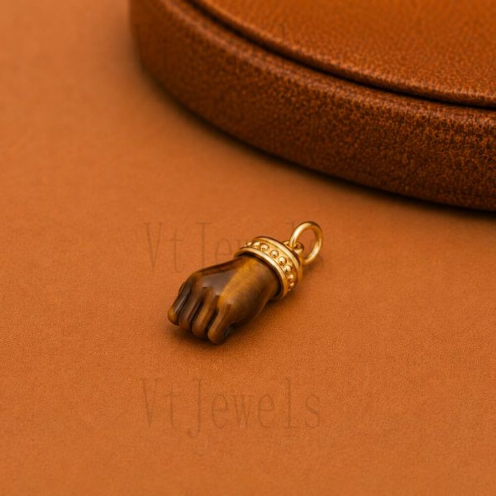 925 Sterling Silver Tiger Eye Figa Hand Charm Pendant