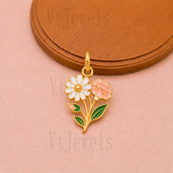 925 Sterling Silver Daisy and Carnation Enamel Flower Pendant