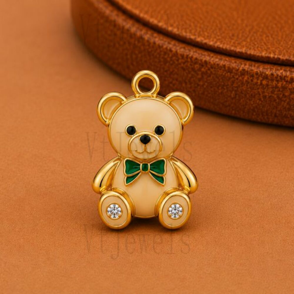 925 Sterling Silver Teddy Bear Enamel Pendant