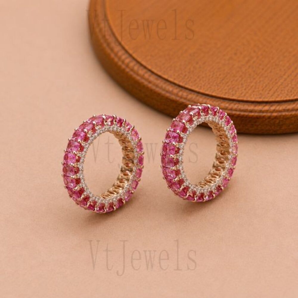 1pcs 925 Sterling Silver Pink Sapphire Pave diamond Eternity Ring