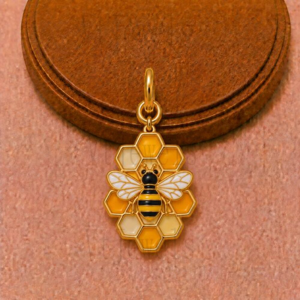 925 Sterling Silver Honeybee on Honeycomb Enamel Pendant Charm