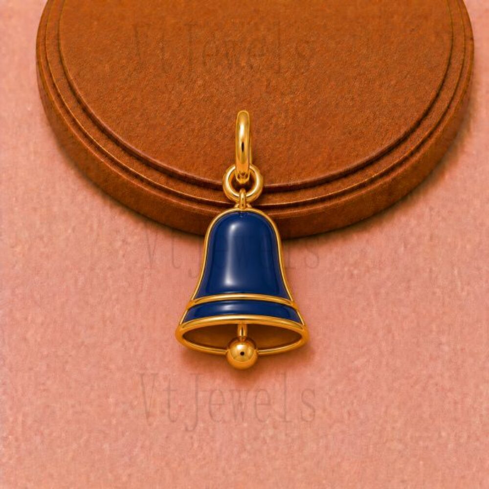 925 Sterling Silver Blue Enamel Christmas Bell Pendant Charm