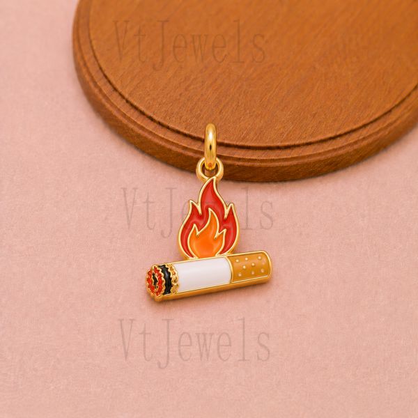 925 Sterling Silver Burning Cigarette Enamel Pendant Charm