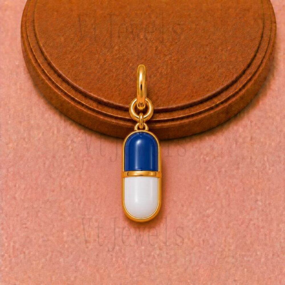 925 Sterling Silver Blue and White Pill Capsule Enamel Pendant Charm