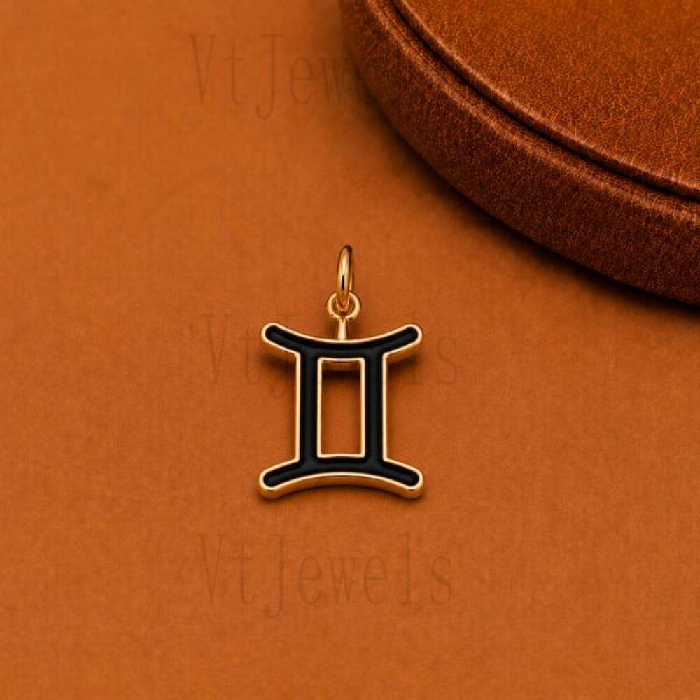 925 Sterling Silver Gemini Zodiac Sign Black Enamel Pendant Charm