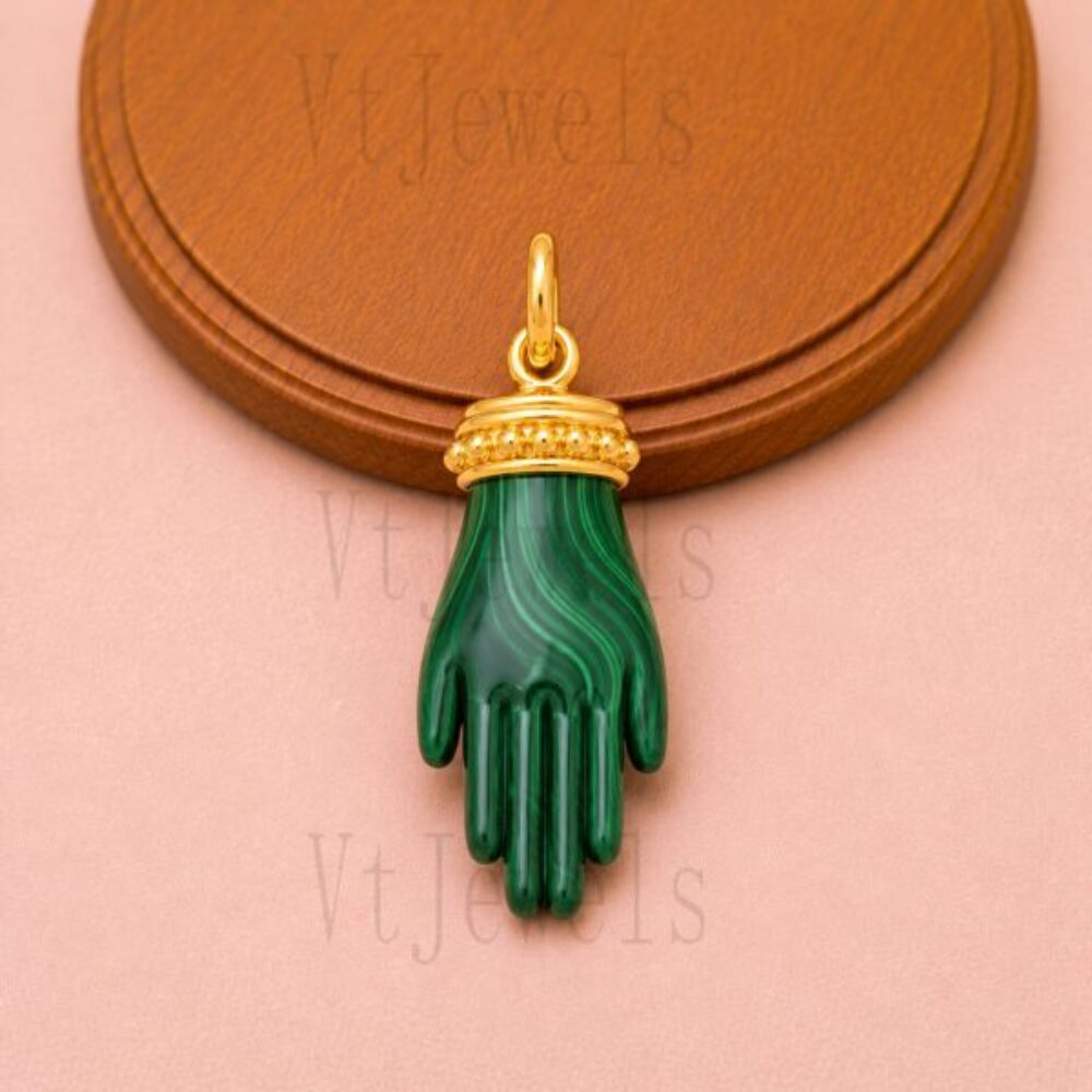 925 Sterling Silver Malachite Hand Pendant