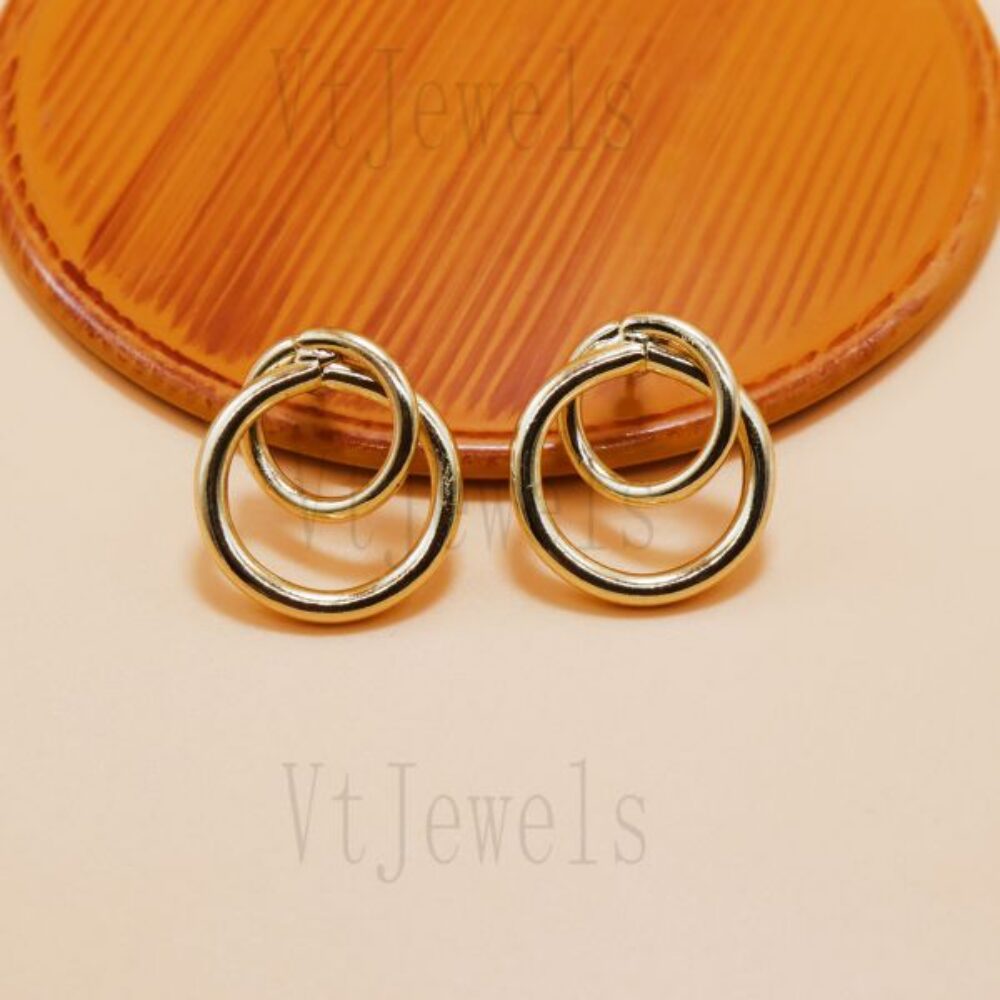 925 Sterling Silver Gold Plated Interlocking Double Circle Stud Earrings