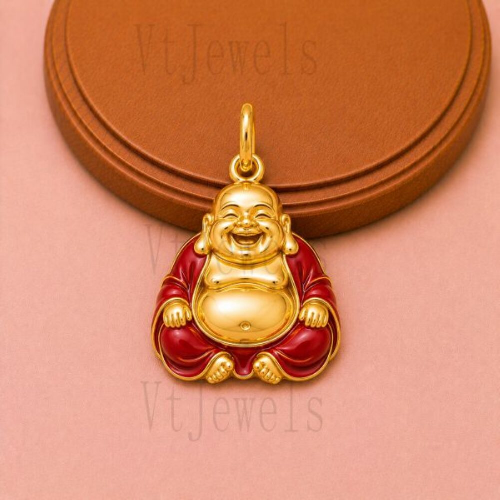 925 Sterling Silver Red Enamel Laughing Buddha Charm
