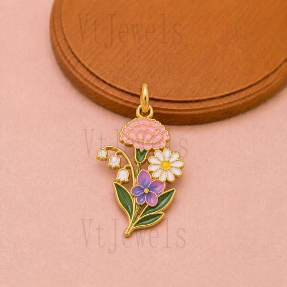 925 Sterling Silver Mixed Flower Bouquet Pendant
