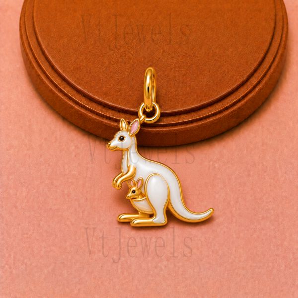 925 Sterling Silver Kangaroo and Joey Enamel Pendant