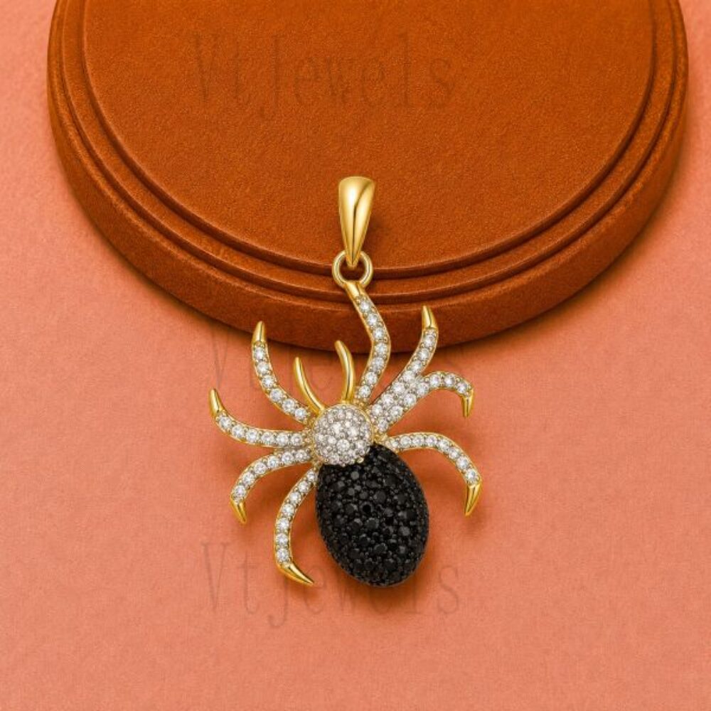 925 Sterling Silver Spider Pendant, Gold Plated Statement Charm
