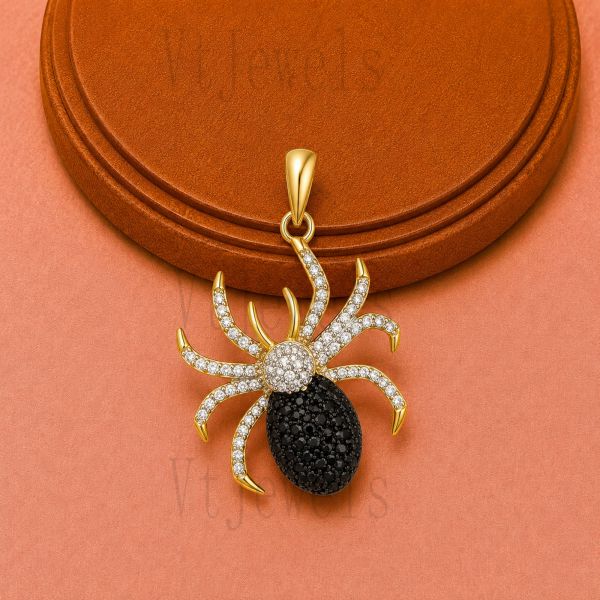 925 Sterling Silver Spider Pendant, Gold Plated Statement Charm
