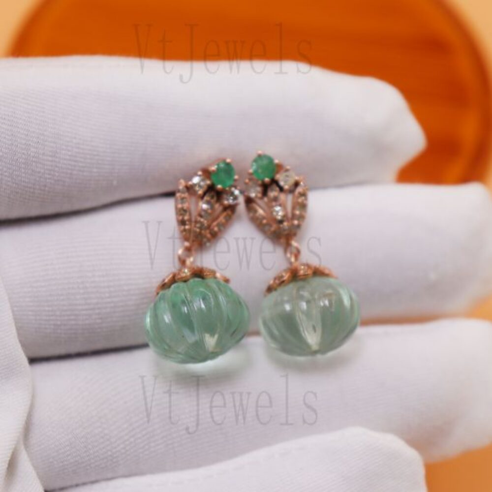 925 Sterling Silver Emerald Stud Drop Earrings