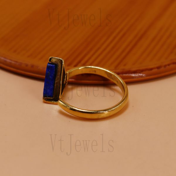 925 Sterling Silver Trillion Lapis Lazuli Open Ring - Image 3