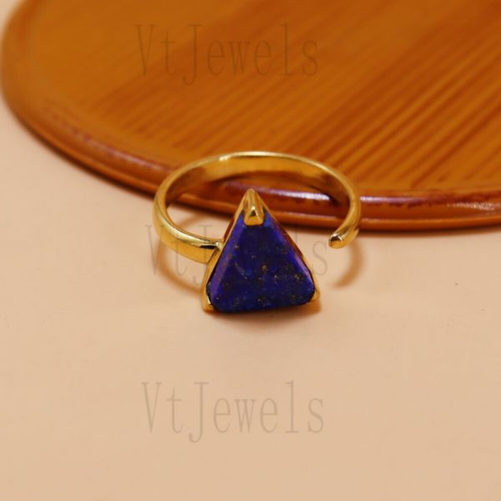 925 Sterling Silver Trillion Lapis Lazuli Open Ring