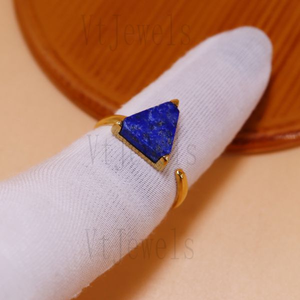 925 Sterling Silver Trillion Lapis Lazuli Open Ring - Image 5