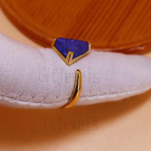 925 Sterling Silver Trillion Lapis Lazuli Open Ring - Image 6