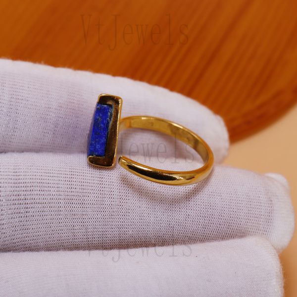 925 Sterling Silver Trillion Lapis Lazuli Open Ring - Image 9