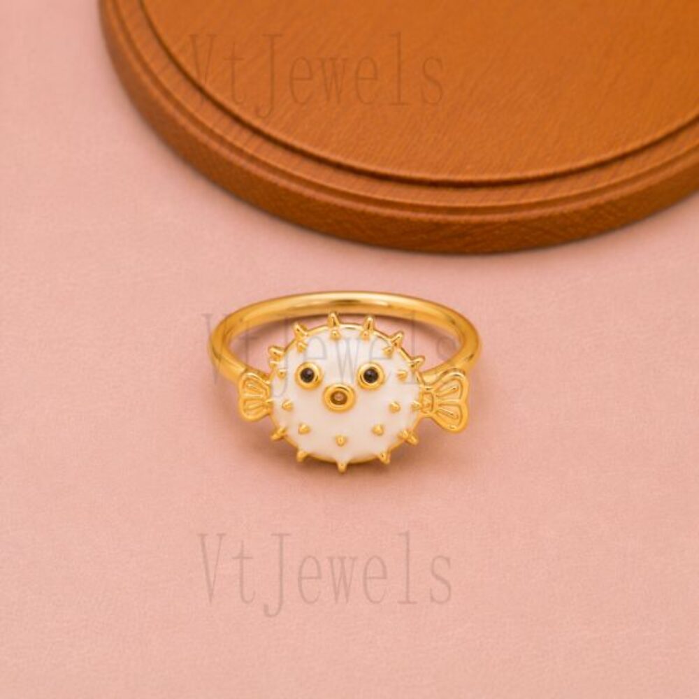 925 Sterling Silver Puffer Fish Ring