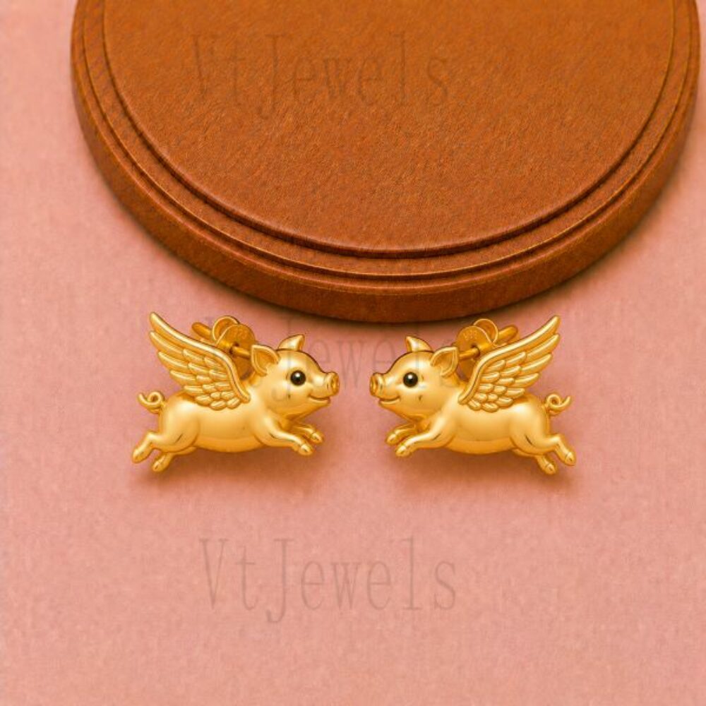 925 Sterling Silver Flying Pig Stud Earrings