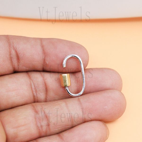 925 Sterling Silver Two-Tone Oval Carabiner Lock - Image 6
