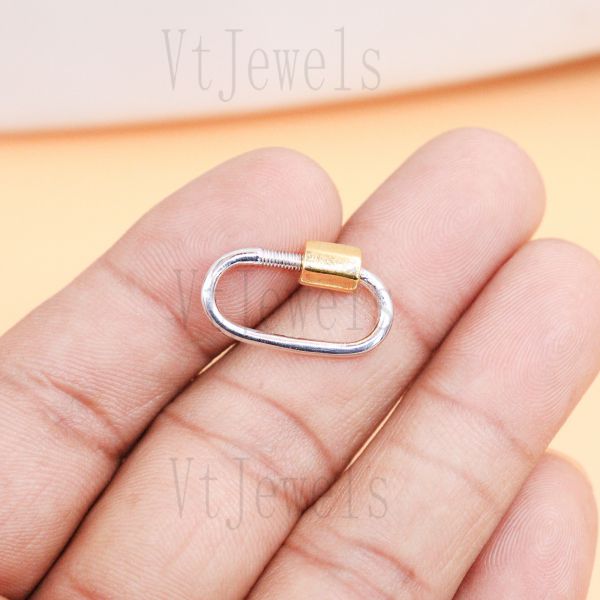 925 Sterling Silver Two-Tone Oval Carabiner Lock