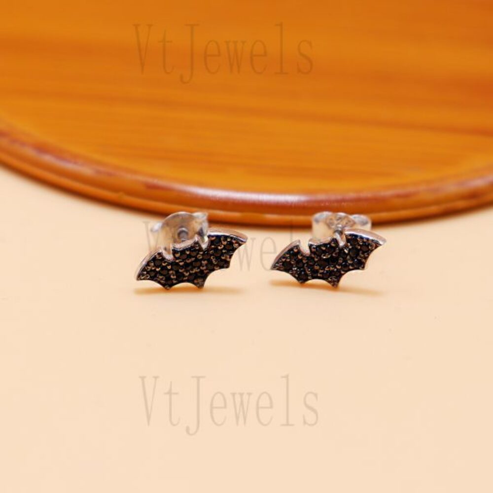 Black Bat 925 Sterling Silver Stud Earrings