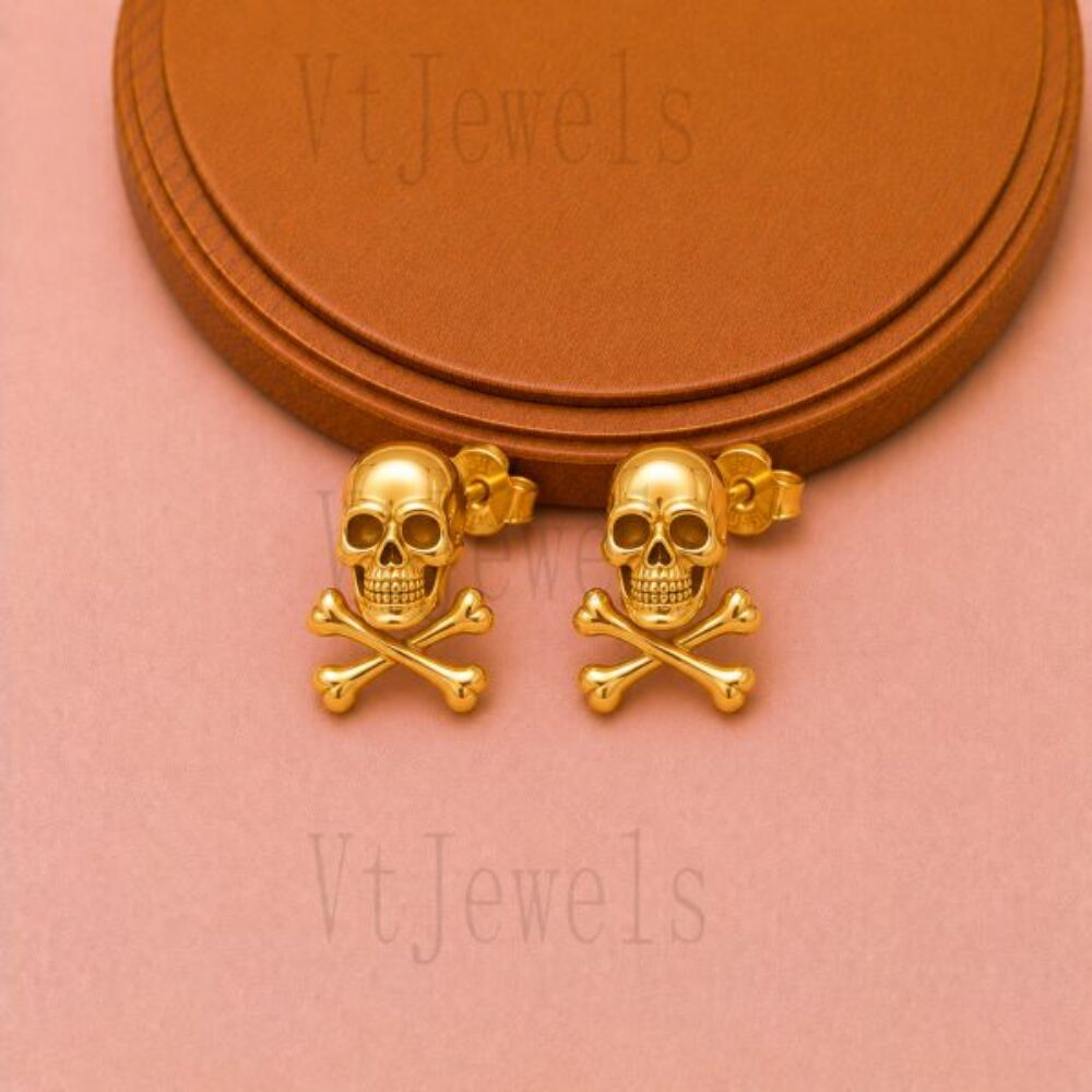 925 Sterling Silver Skull and Crossbones Stud Earring