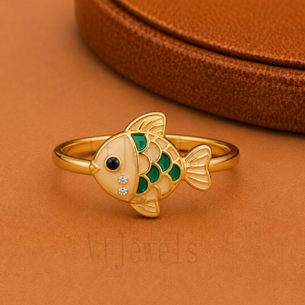 Gold-Plated 925 Sterling Silver Koi Fish Ring with Enamel and Accents