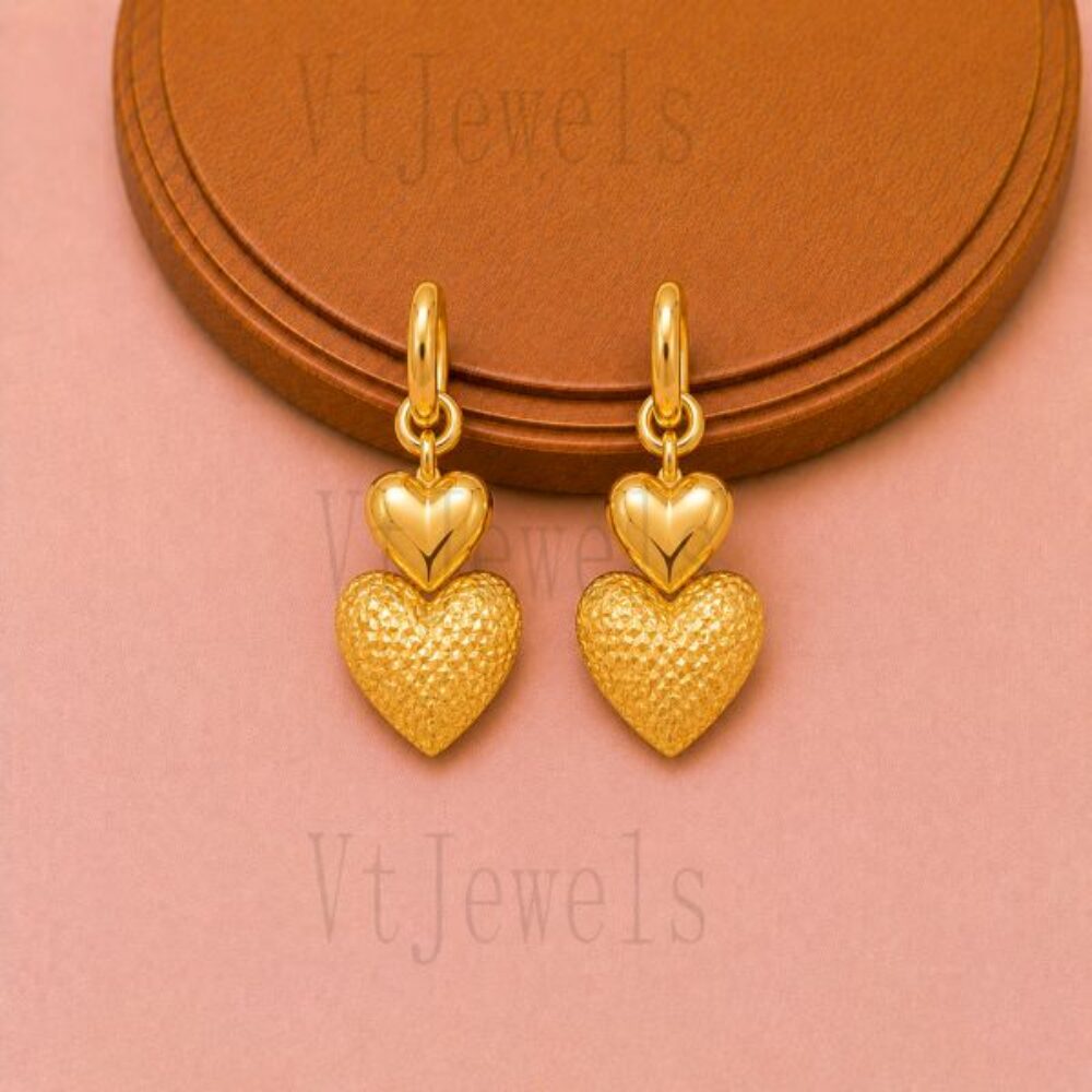 925 Sterling Silver Double Heart Dangle Earrings