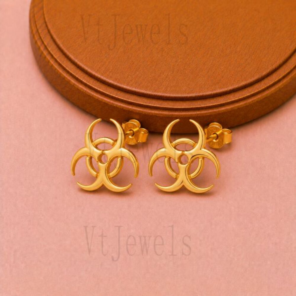 925 Sterling Silver Biohazard Stud Earring