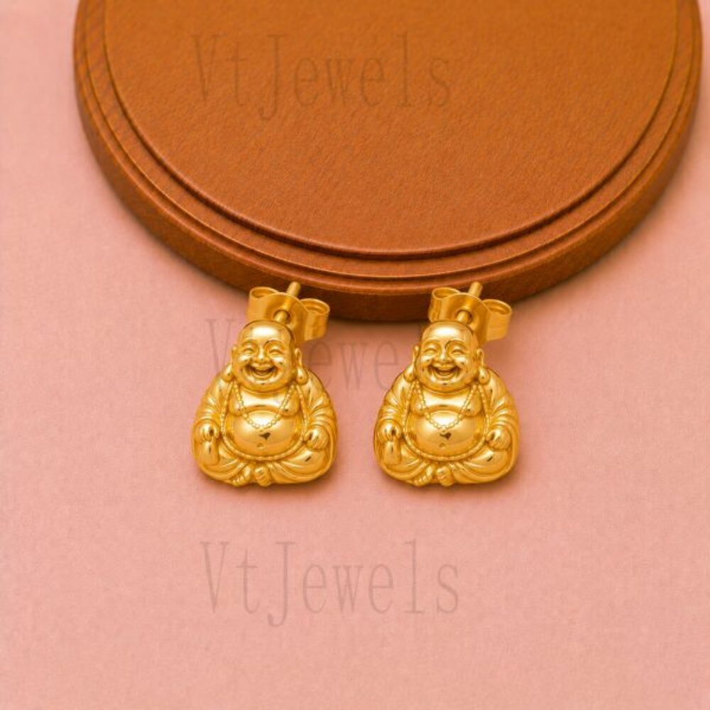 925 Sterling Silver Laughing Buddha Stud Earring