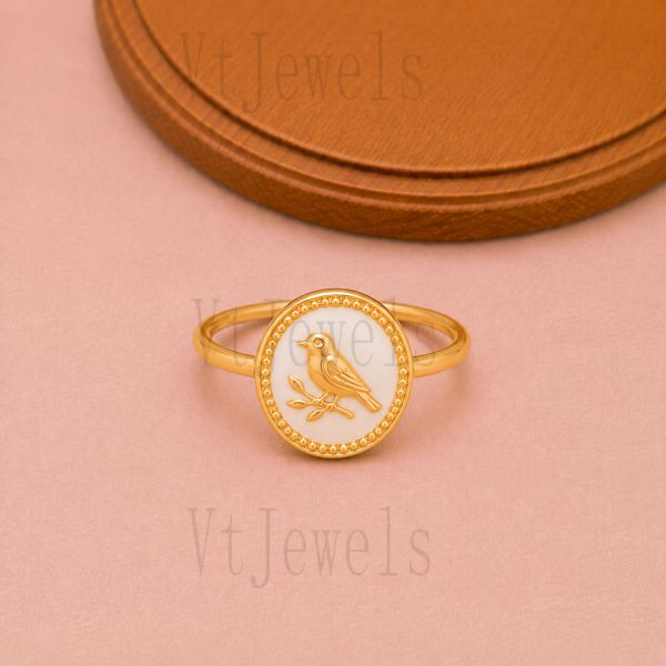 925 Sterling Silver Gold Plated Enamel Bird Signet Ring