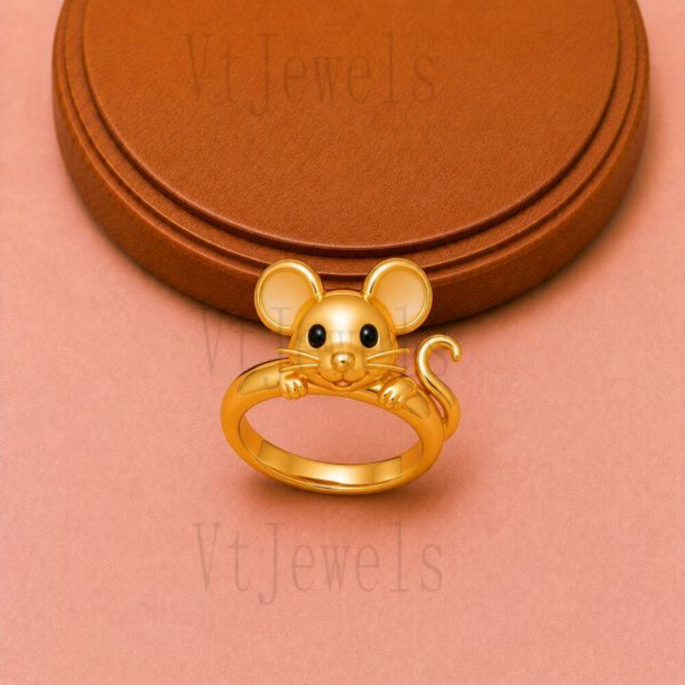 925 Sterling Silver Gold Plated Mouse Ring