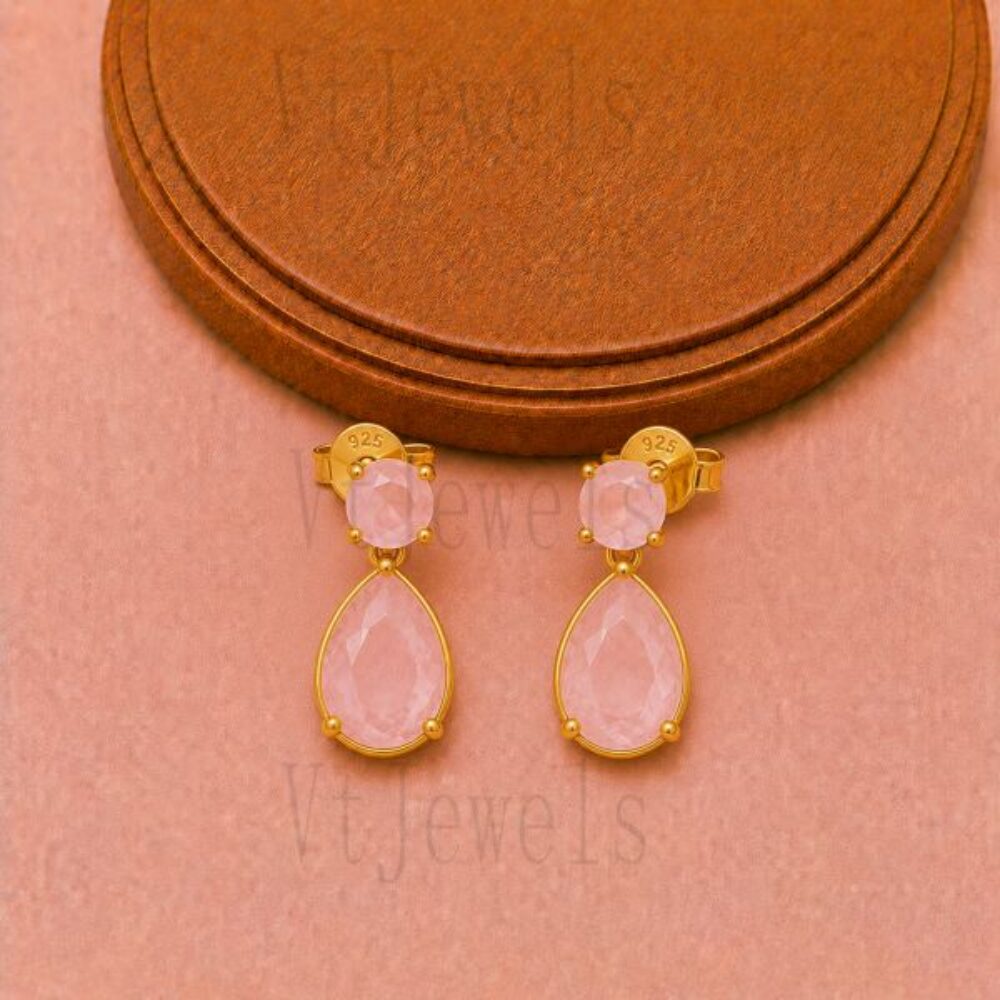 925 Sterling Silver Pink Gemstone Dangle Earring