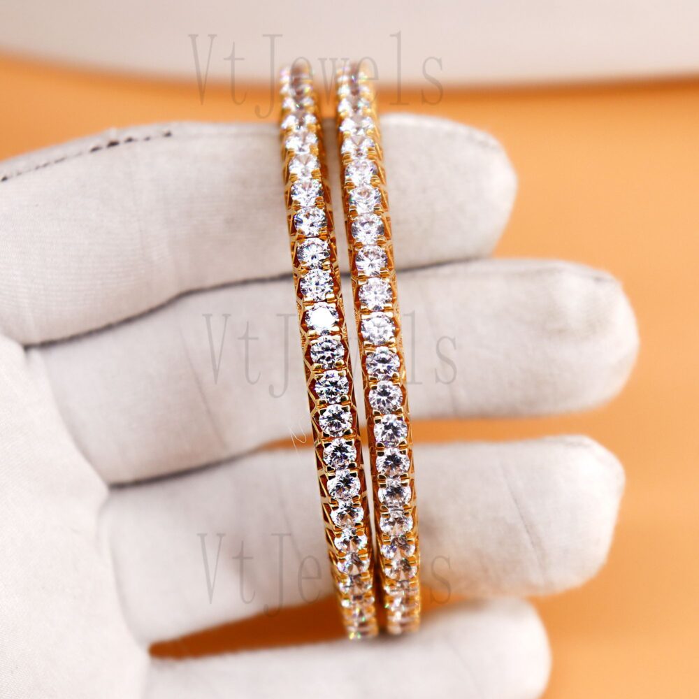 925 Sterling Silver Gold Plated Eternity Bangle Set
