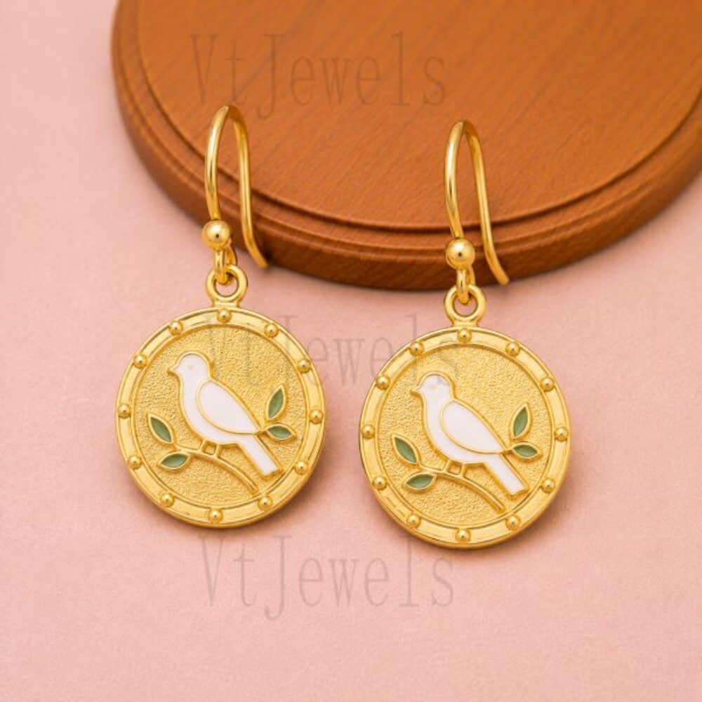 925 Sterling Silver Bird Coin Earring