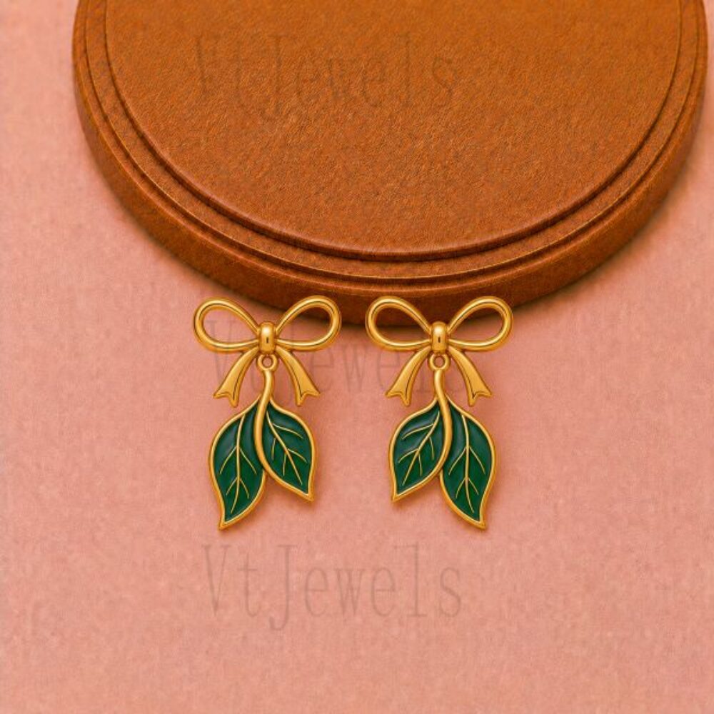 925 Sterling Silver Bow and Leaf Earring