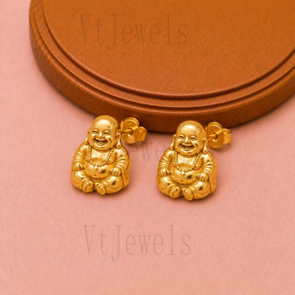 925 Sterling Silver Laughing Buddha Stud Earring